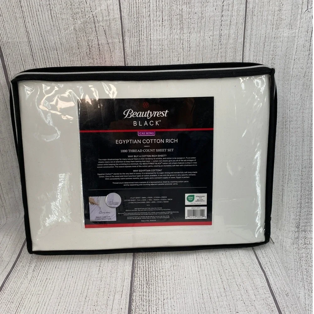 Beautyrest Black Sheet Set California King White 1000TC Egyptian Cotton Rich